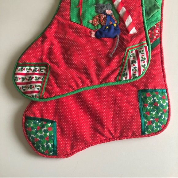 Vintage Handmade Christmas Stockings 3-D Toy Appliqué and Embroidery - Picture 6 of 8